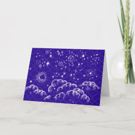 "Mond und Stars" Grußkarte (WH/BLU/PUR) Karte
