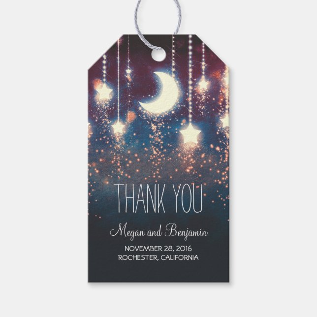 Mond und Stars Hochzeit Geschenkanhänger (Vorderseite)