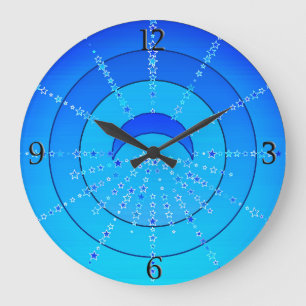 Mond und Stars Mandala, Cerulean Blue Große Wanduhr