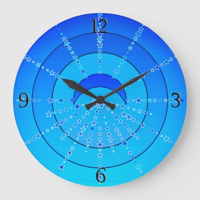 Mond und Stars Mandala, Cerulean Blue Große Wanduhr (Vorderseite)