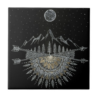 Mond-und Stern-Himmels-Gebirgszug-Mandala Fliese