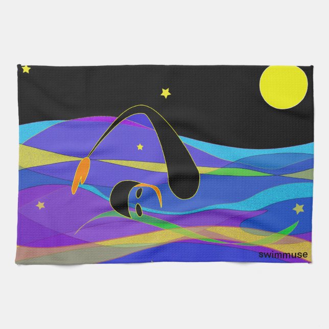 Mond und Stern-NachtSchwimmer Handtuch (Horizontal)