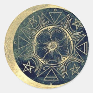 Mond und Stern-Talisman Runder Aufkleber