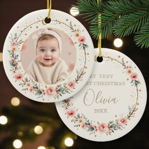 Mond und Sterne Baby Erstes Weihnachten Foto Keramik Ornament