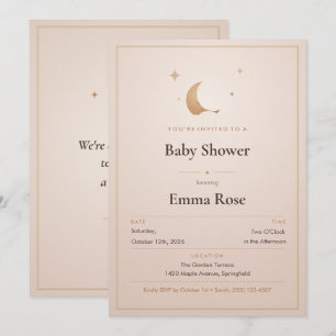 Mond und Sterne Baby Shower Einladung, Blush