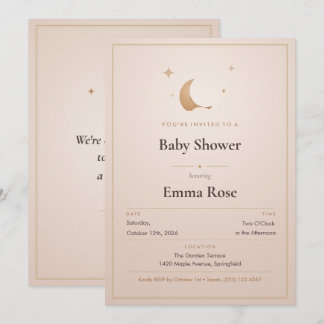 Mond und Sterne Baby Shower Einladung, Blush