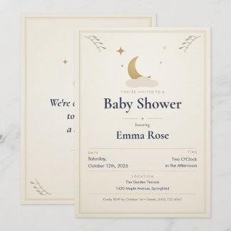 Mond und Sterne Baby Shower Einladung, Elfenbein