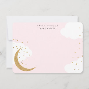 Mond und Sterne, Babyrosa personalisiert Flach Mitteilungskarte