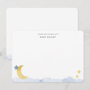Mond und Sterne, blaues Aquarell personalisiert fl Mitteilungskarte
