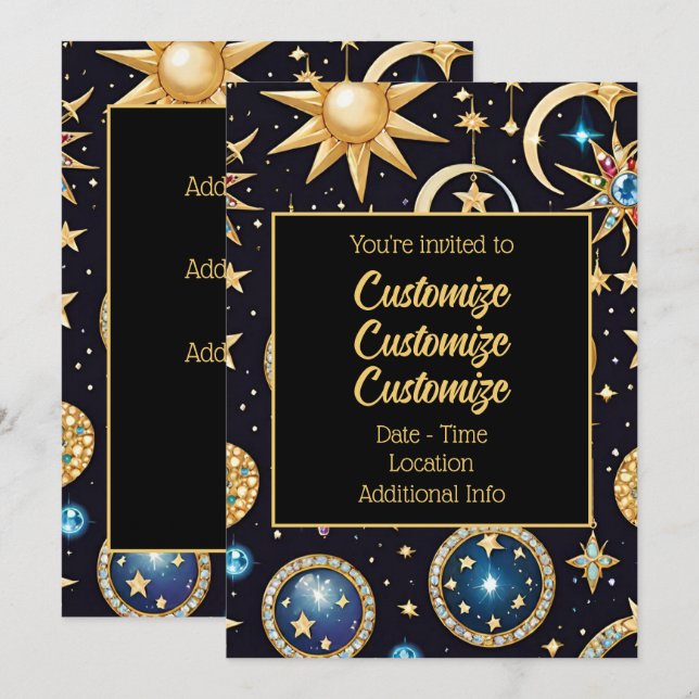 Mond und Sterne Celestial 2 Einladung (Vorne/Hinten)