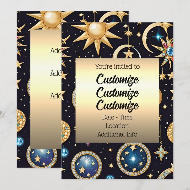 Mond und Sterne Celestial Einladung (Vorne/Hinten)
