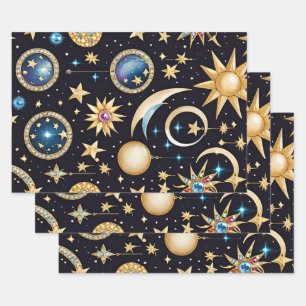 Mond und Sterne Celestial Geschenkpapier Set