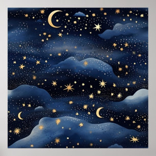 Mond und Sterne, eine helle Nacht, Poster