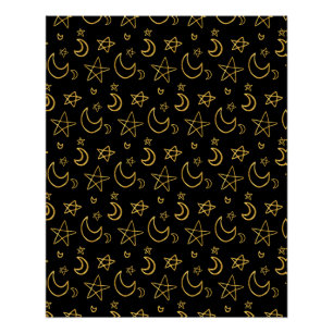 Mond- und Sterne-Goldmuster Poster