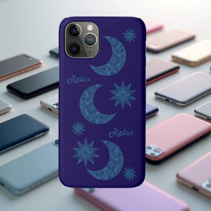 Mond und Sterne in einem blauen Glitter-Look - Ent Case-Mate iPhone Hülle