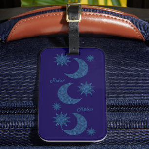 Mond und Sterne in einem blauen Glitter-Look - Ent Gepäckanhänger