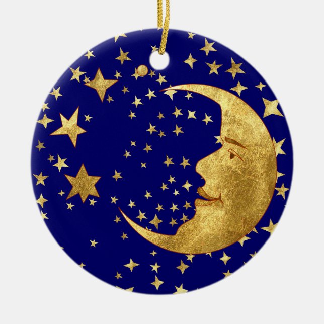 Mond und Sterne Keramik Ornament (Vorne)