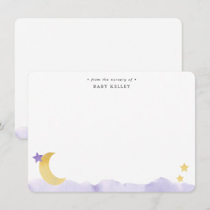 Mond und Sterne Lila Aquarell Personalisierte Flac Mitteilungskarte