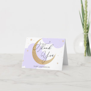 Mond und Sterne Lila Babyparty Dankeschön Dankeskarte