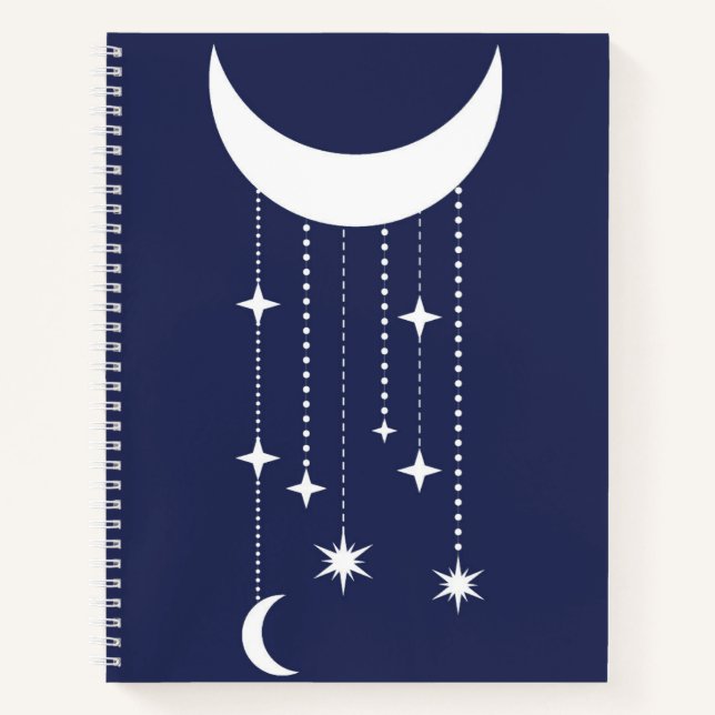 Mond und Sterne lila Nachthimmel Notizbuch (Vorderseite)