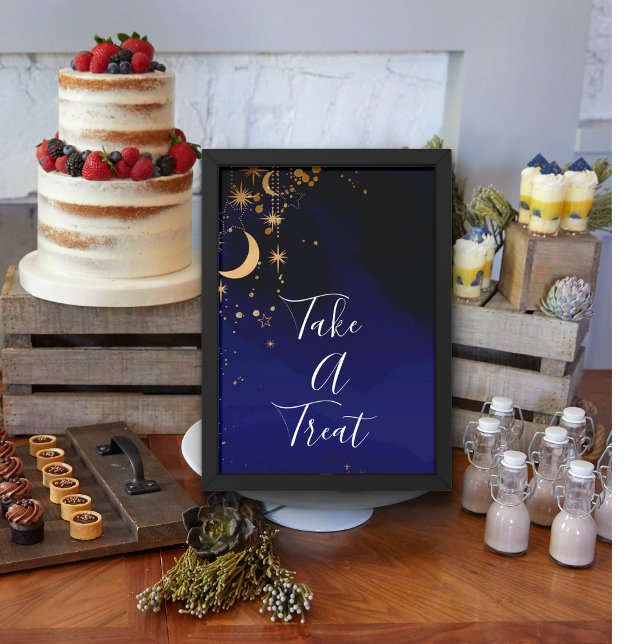 Mond und Sterne nehmen ein Plakat mit Leckerei (Von Creator hochgeladen)