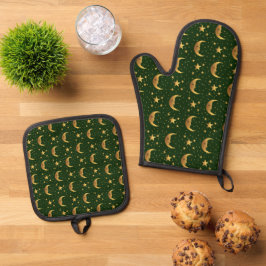 Mond und Sterne Ofenhandschuh & Topflappen-Set