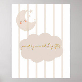Mond und Sterne Poster Kinderzimmer Neutrale Farbe