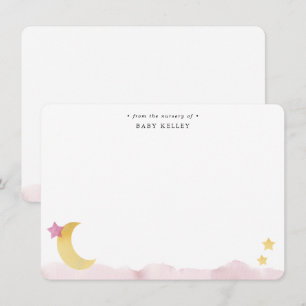 Mond und Sterne, rosa Aquarell personalisierte Fla Mitteilungskarte