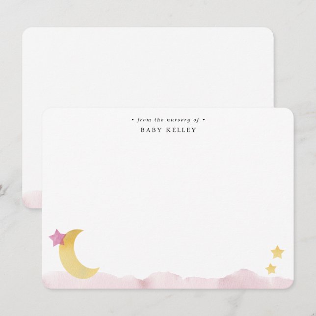 Mond und Sterne, rosa Wasserfarbe Personalisiert f Mitteilungskarte (Vorne/Hinten)
