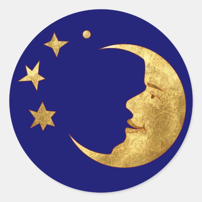 Mond und Sterne Runder Aufkleber (Vorderseite)