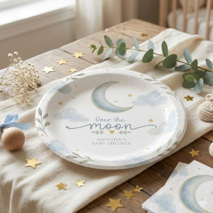 Mond und Sterne Über den Mond Baby Shower Pappteller