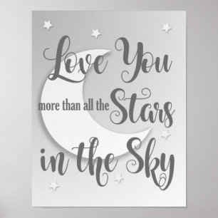 Mond und strahlende Sterne Kinderzimmer-Kunstprint Poster