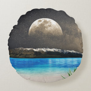 Mond und Strand Rundes Kissen