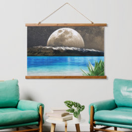 Mond und Strand Wandteppich Mit Holzrahmen