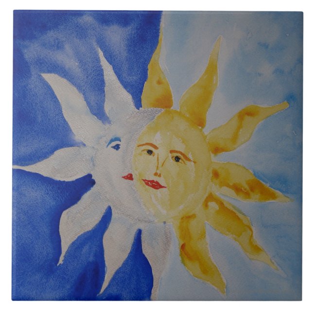 Mond und Sun-Aquarell Fliese (Vorderseite)