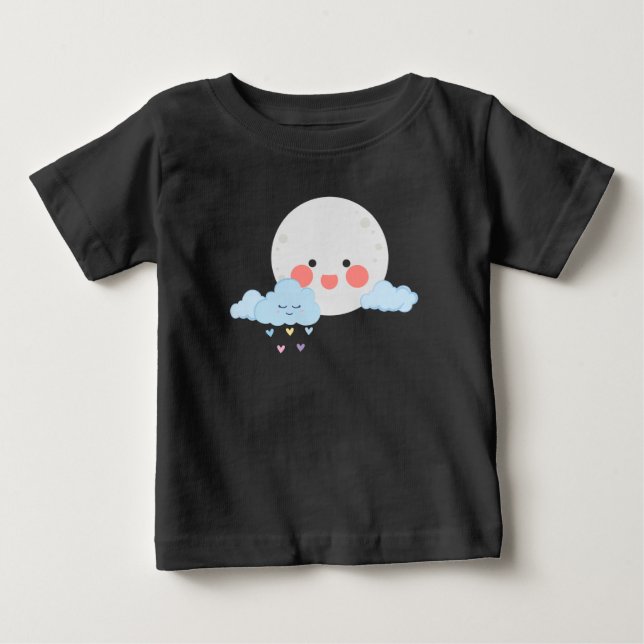 Mond und Wolke süßes Design Baby T-shirt (Vorderseite)