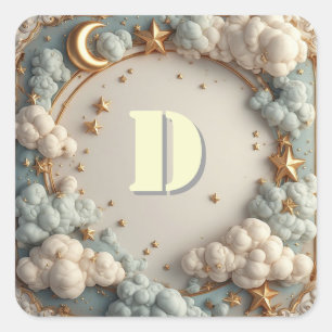 ✨ Mond und Wolken Kinderzimmer Namensdesign ✨ Quadratischer Aufkleber