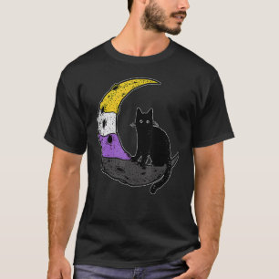 Mond Weltraum Katze Lgbt Pride Mit Nb Non Binäre F T-Shirt