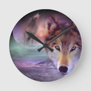 Mond-Wolf Runde Wanduhr