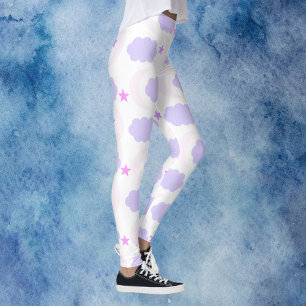 Mond Wolken Sterne Muster Rosa Lila Leggings