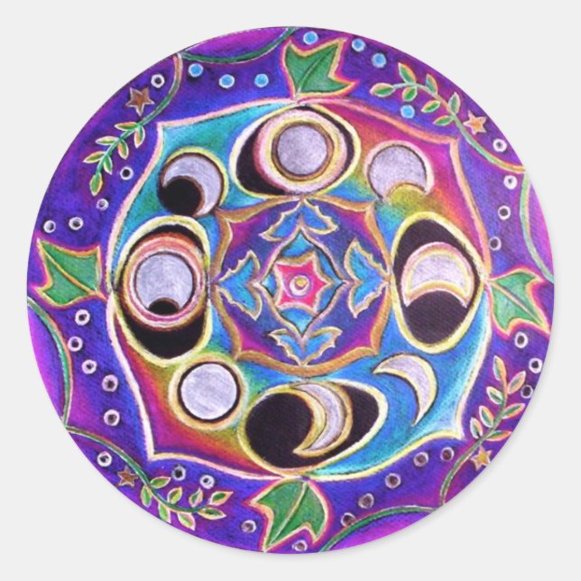 Mond-Zyklus-Mandala-Aufkleber Runder Aufkleber (Vorderseite)