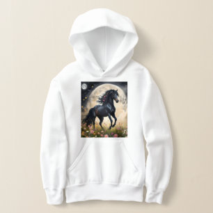 Mondäne Eleganz: Schwarzes Fantasy-Pferd mit Mond  Hoodie