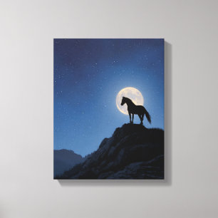 Mondaufgang Pferd Klippe Silhouette Kunst Leinwanddruck