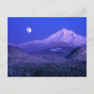 Mondaufgang über dem Mt Hood im Winter, Oregon Postkarte