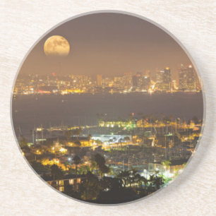 Mondaufgang über der Skyline von San Diego Sandstein Untersetzer