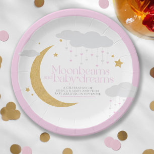 Mondbalken und Babyträume Babydusche rosa Pappteller