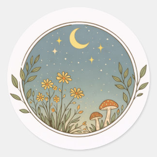 Mondbeglückter Gartenkreis-Design Runder Aufkleber