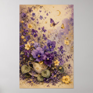 MONDBESCHEINTETER VIOLETTTER TEE-GARTEN-KUNST POSTER