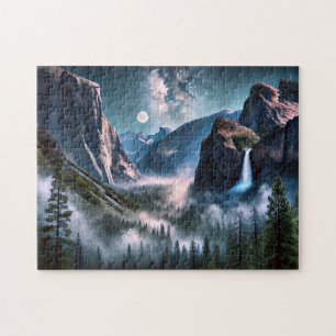 Mondbeschienene Berglandschaft mit Wasserfall im Y
