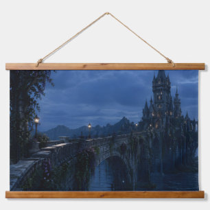 Mondbeschienene Burgbrücke Tapete Wandteppich Mit Holzrahmen